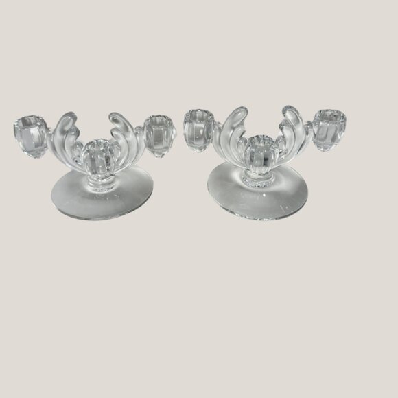 Vintage Heisey Crystolite Clear Glass 3-Light Candlestick Holders - Art Deco - Picture 3 of 7